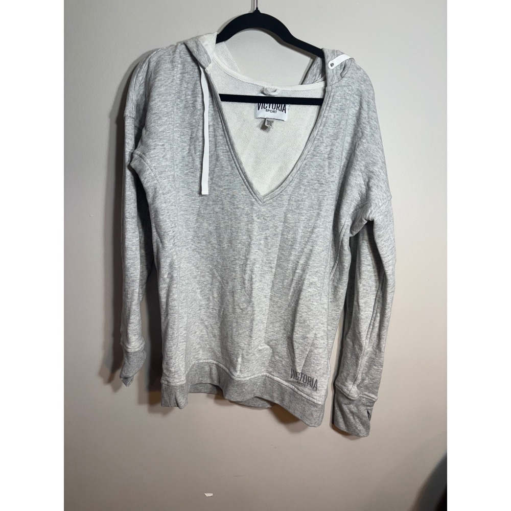 Victoria Sport Gray V Neck Hoodie Sweatshirt Women's Size M